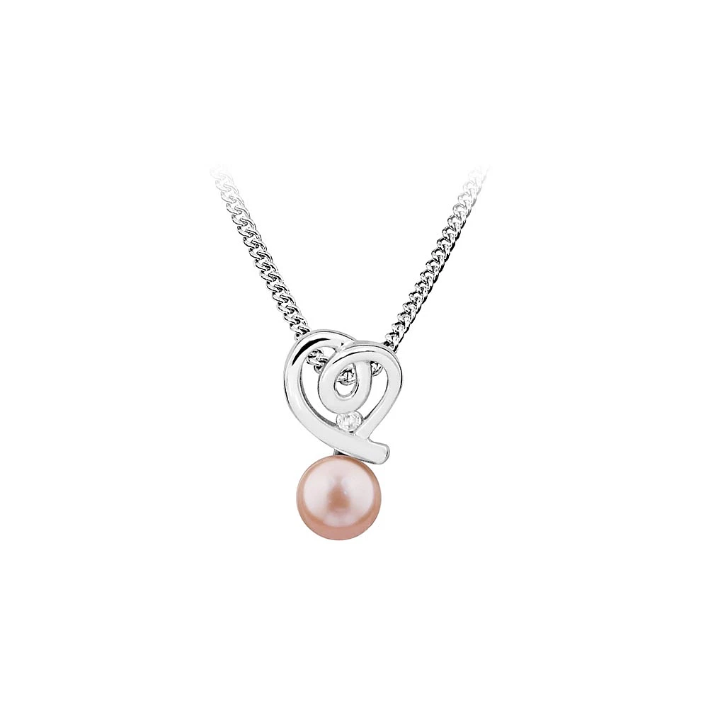 Pendant with Pink Pearl and Cubic Zirconia in Sterling Silver with Chain