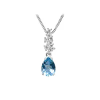 Pendant with Blue Topaz and Cubic Zirconia Sterling Silver Chain