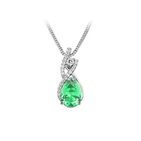 Pendant with Cubic Zirconia and Created Emerald in Sterling Silver with Chain