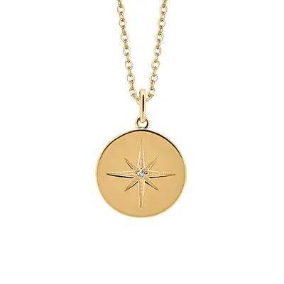 Starburst Pendant with .01 Carat TW of Diamonds in Gold Plated Sterling Silver with Chain