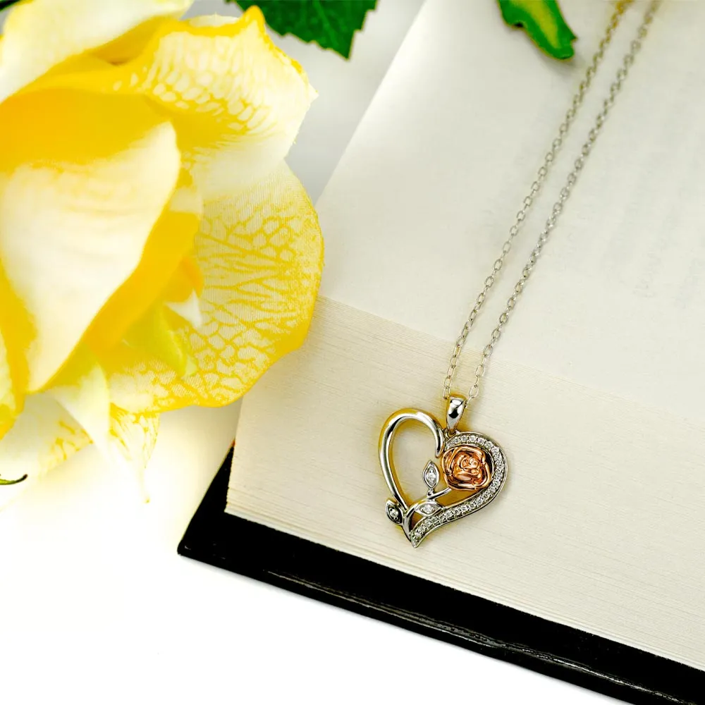 Enchanted Disney Belle Pendant with .10 Carat TW of Diamonds Sterling Silver and 10kt Rose Gold Chain