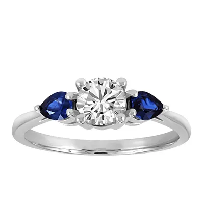 Colourless Collection Engagement Ring with Blue Sapphire and .50 Carat TW of Diamonds 18kt White Gold