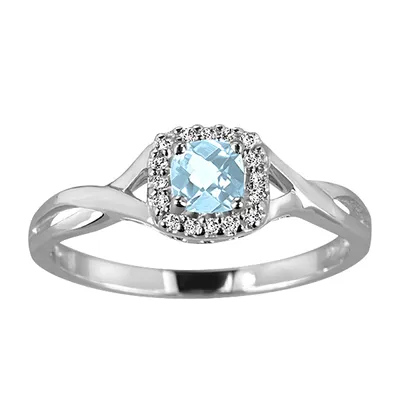 Ring with Aquamarine and .08 Carat TW of Diamonds in 10kt White Gold