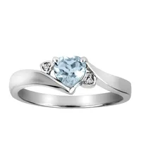 Ring with Aquamarine and .01 Carat TW of Diamonds in 10kt White Gold