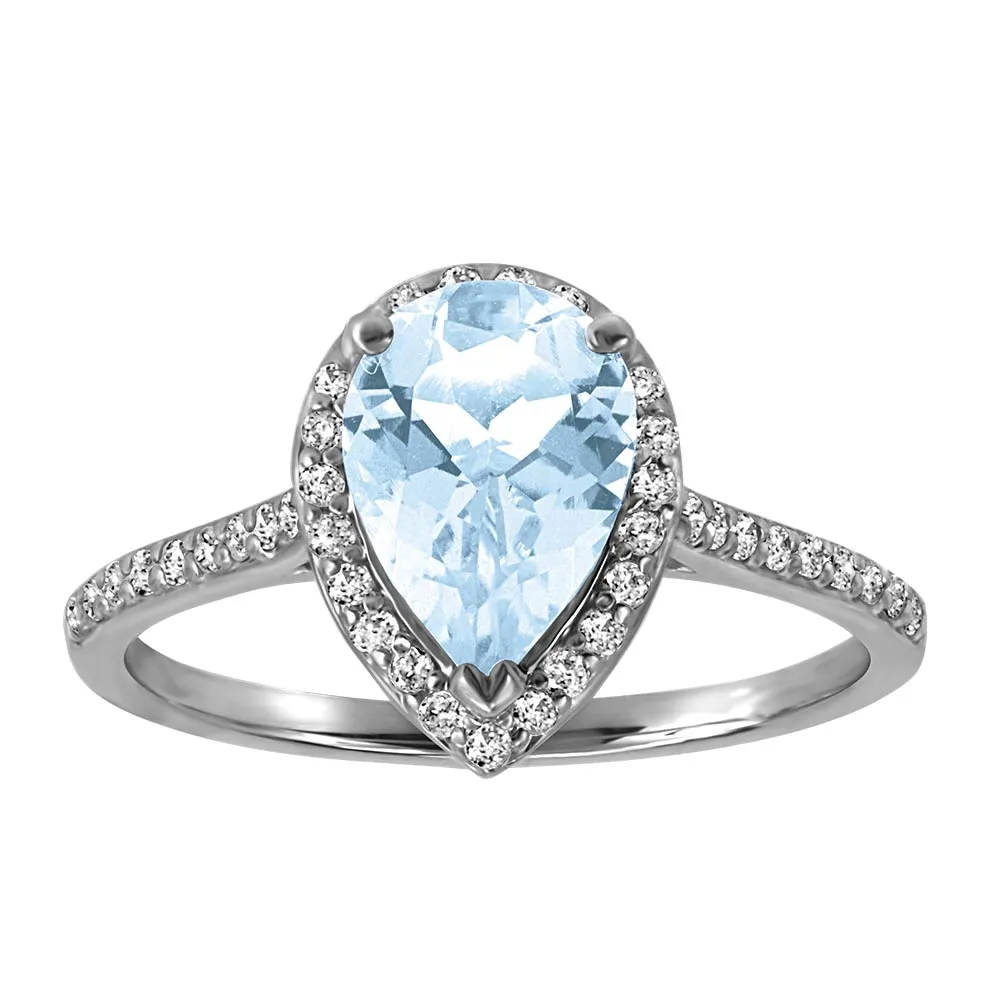 Ring with Aquamarine and Carat TW of Diamonds in 14kt White Gold