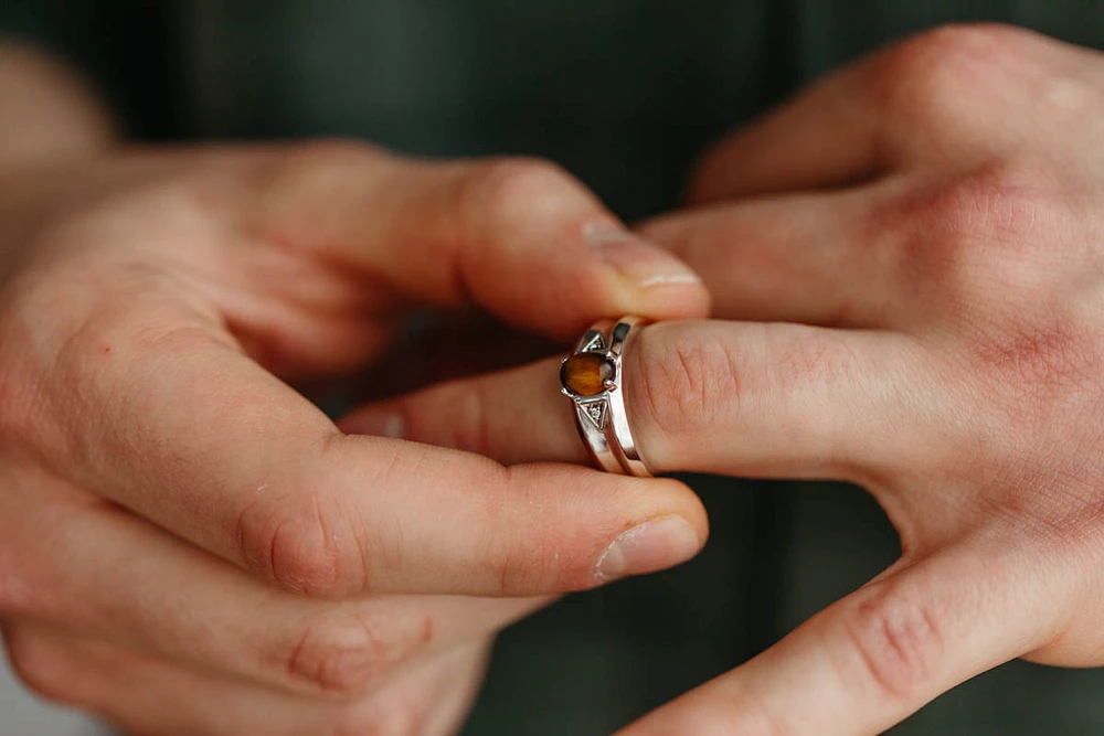 Ring with Tiger’s Eye and .01 Carat TW of Diamonds 10kt White Gold