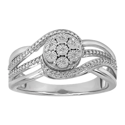 Cluster Ring with Illusion Set Diamonds in Sterling Silver