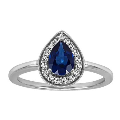 Ring with Created Blue and White Sapphire in Sterling Silver