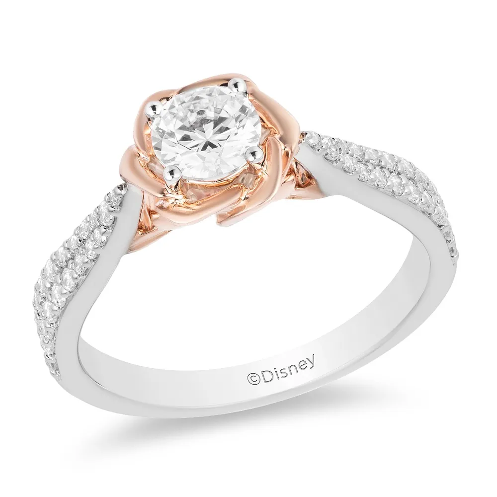 Enchanted Disney Belle Engagement Ring with .75 Carat TW of Diamonds in 14kt White and Rose Gold