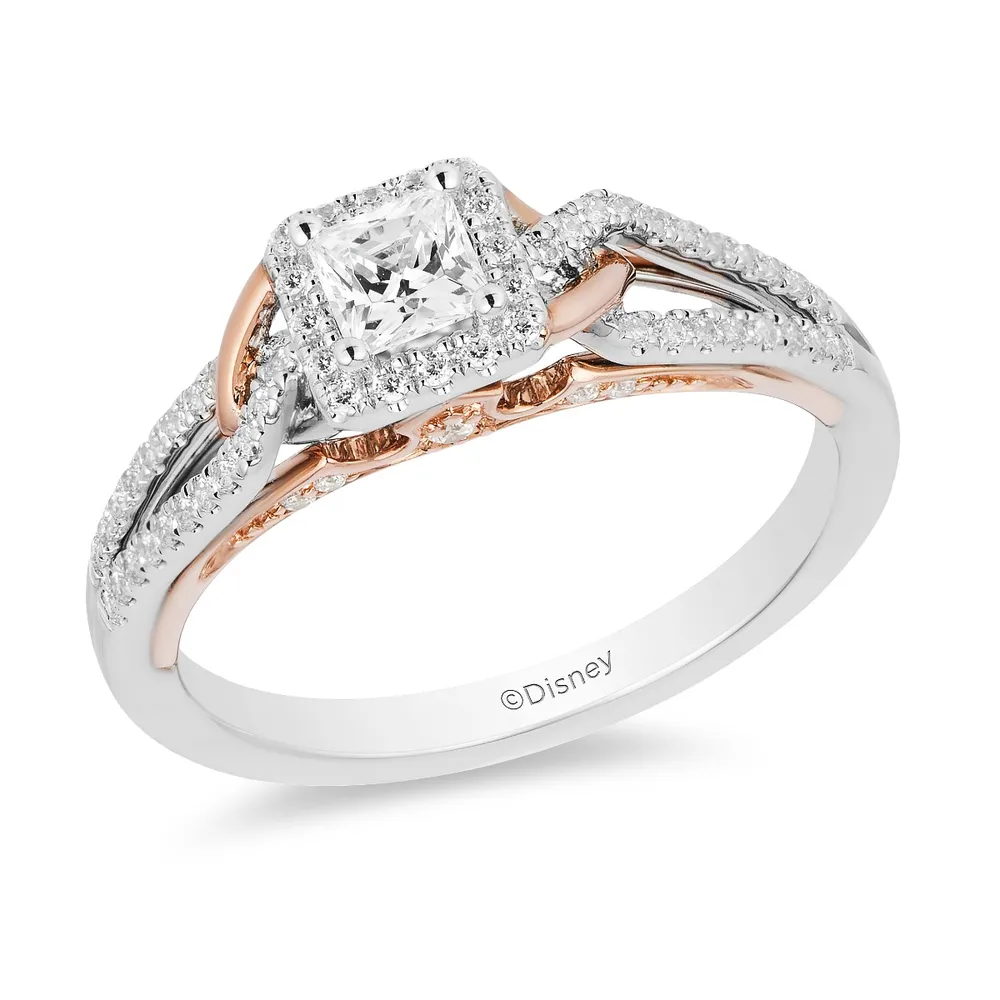 Enchanted Disney Aurora Engagement Ring with .50 Carat TW of Diamonds 14kt White and Rose Gold