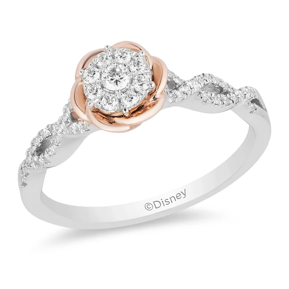 Enchanted Disney Belle Ring with .25 Carat TW of Diamonds in 10kt White and Rose Gold