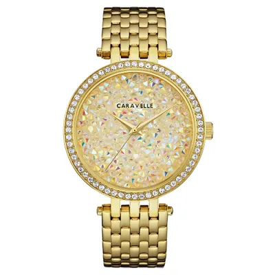 Bulova Women’s Caravelle New York Gold Tone Crystal Bezel Watch