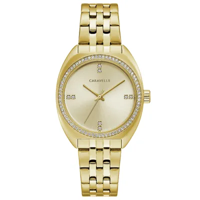 Bulova Women’s Caravelle Gold Tone Crystal Bezel Watch