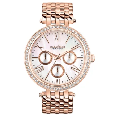 Bulova Women’s Caravelle New York Rose Tone Crystal Bezel Watch