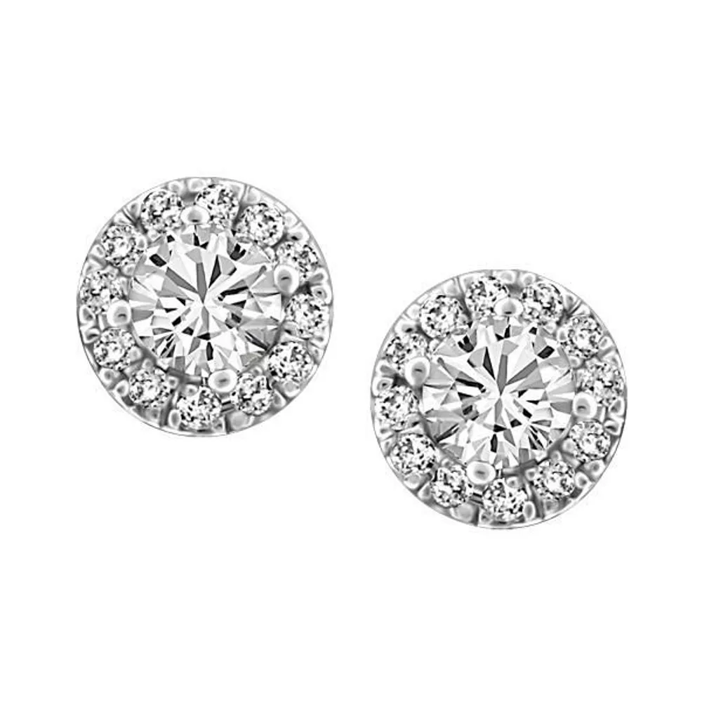 Fire of the North Halo Stud Earrings with Carat TW Diamonds 14kt White Gold