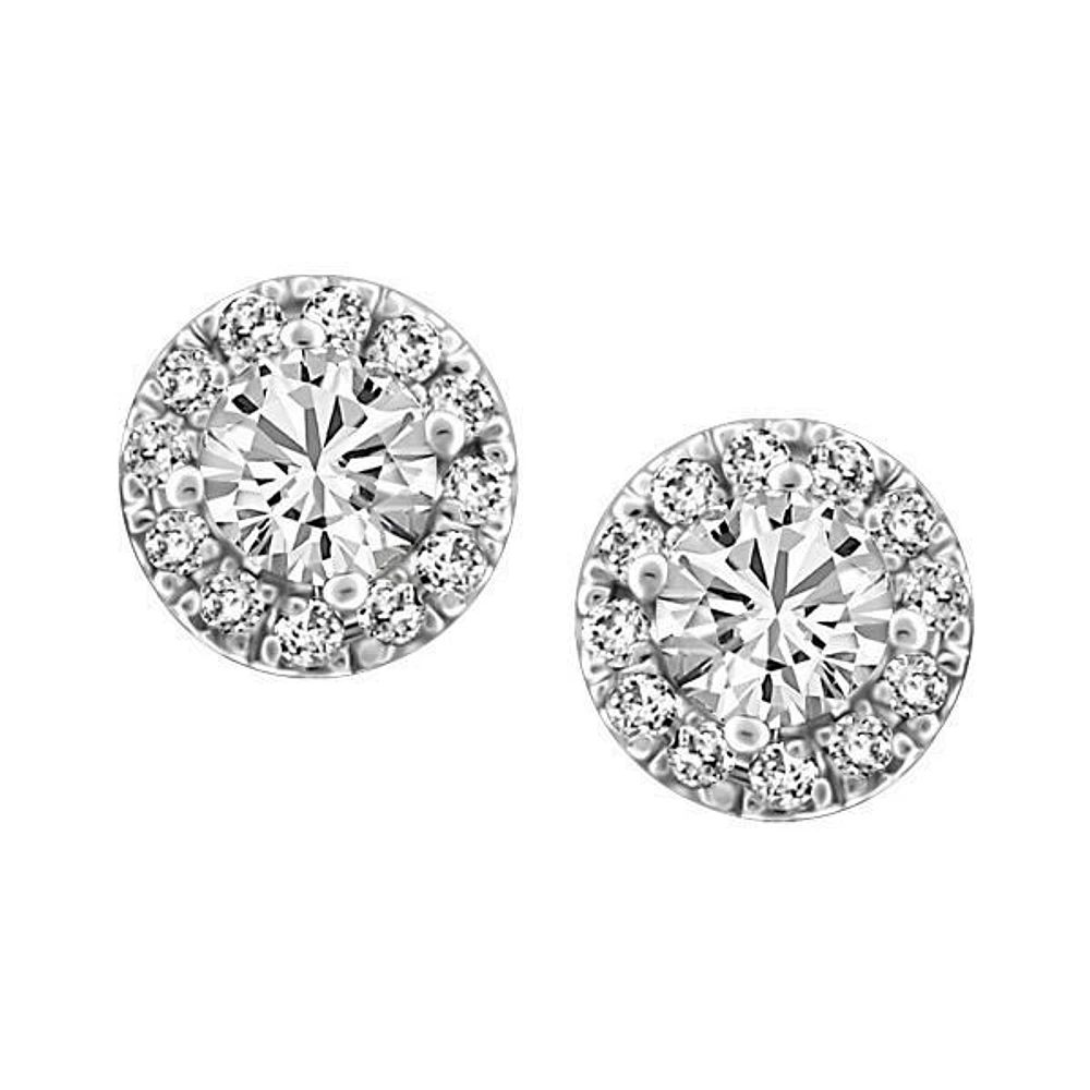 Fire of the North Halo Stud Earrings with 1.00 Carat TW of Diamonds in 14kt White Gold