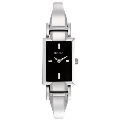 Bulova Women’s Stainless Steel Black Dial Bangle Watch