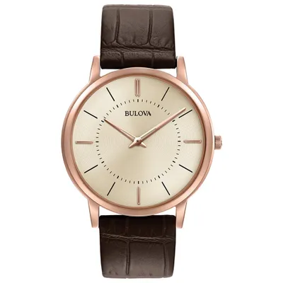 Bulova Men’s Classic Rose Tone Leather Strap Champagne Dial Watch