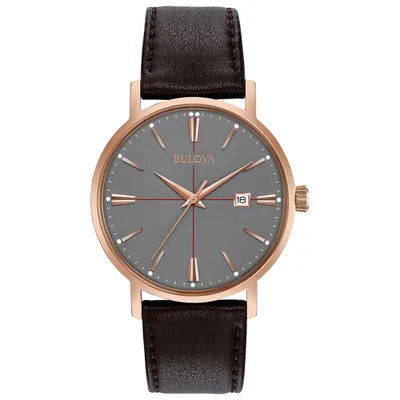 Bulova Men’s Classic Rose Tone Brown Leather Strap Watch