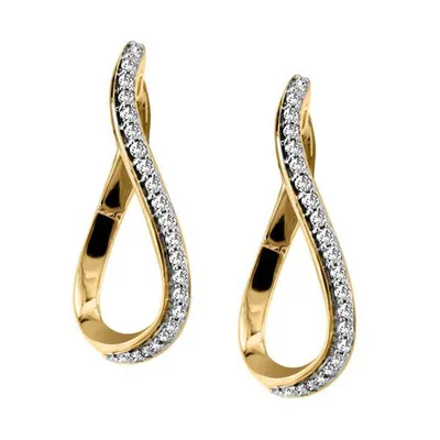 Twisted Hoop Earrings with .25 Carat TW of Diamonds 10kt Yellow Gold