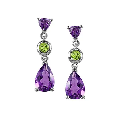 Earrings with Amethyst and Peridot in 10kt White Gold