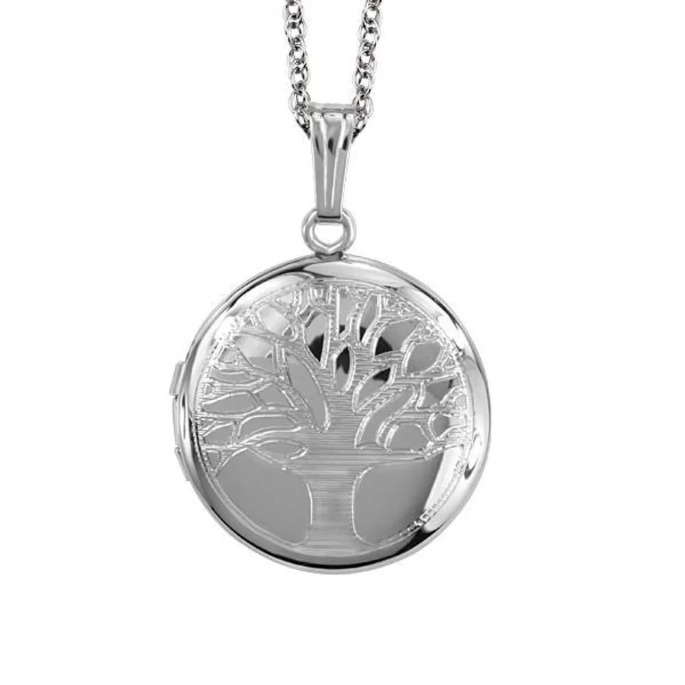 Family Tree Circle Locket Sterling Silver With Chain