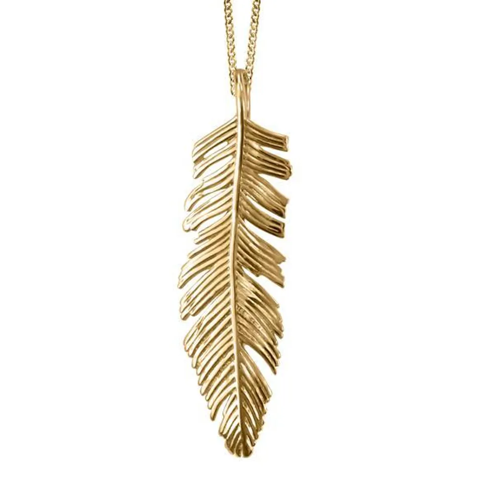 18″ Feather Necklace in 10kt Yellow Gold