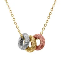 18″ 3 Rings Necklace in 14kt White, Yellow and Rose Gold