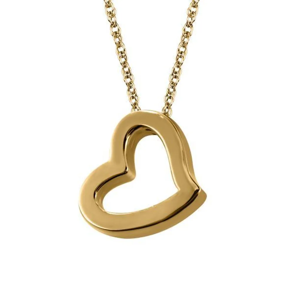 18″ Open Heart Necklace in 14kt Yellow Gold