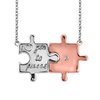 18″ Puzzle Piece Necklace with .01 Carat Diamond Rose Gold Plated Sterling Silver