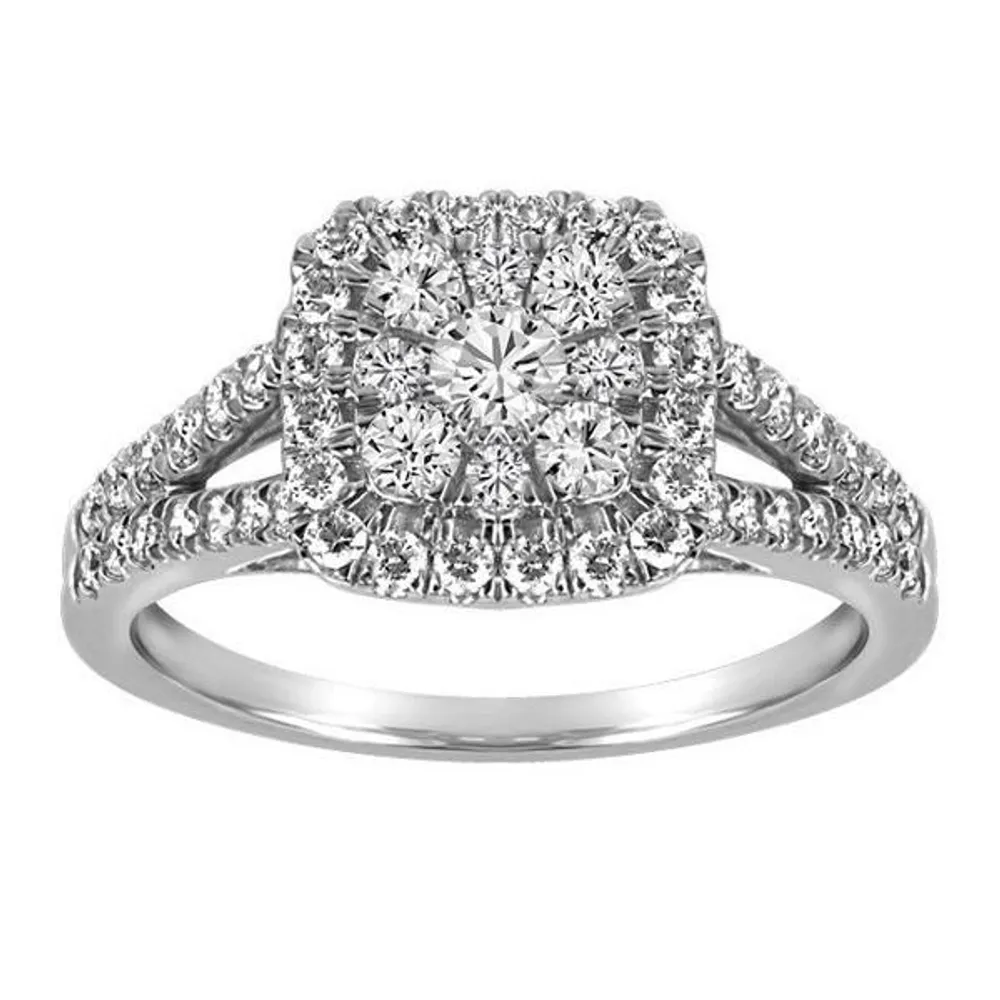 Halo Engagement Ring with Carat TW of Diamonds in 10kt White Gold