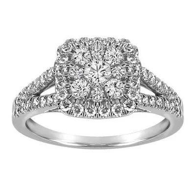 Halo Engagement Ring with Carat TW of Diamonds in 10kt White Gold