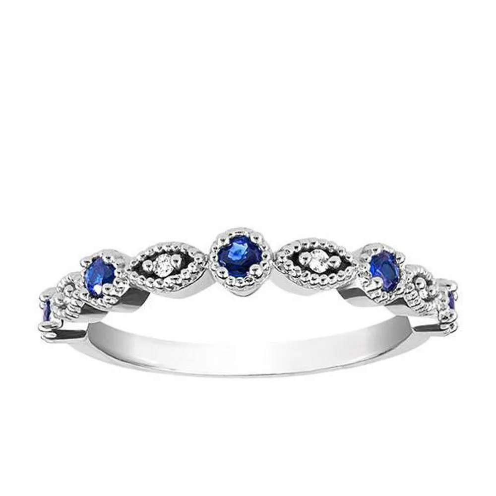 Ring with Blue Sapphire and .02 Carat TW of Diamonds in 10kt White Gold