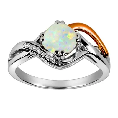 Ring with Opal and .03 Carat TW of Diamonds in 10kt White and Rose Gold