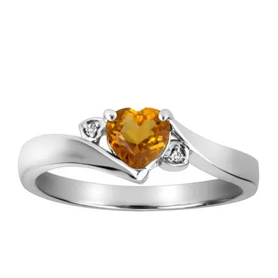 Ring with Citrine and .01 Carat TW of Diamonds in 10kt White Gold