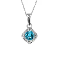 10KT White Gold Diamond and Blue Topaz Pendant with Chain