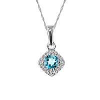 10KT White Gold Diamond and Aquamarine Pendant with Chain