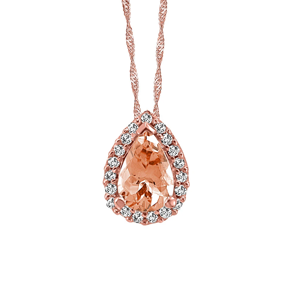 Pendant with .09 Carat TW of Diamonds and Morganite 10kt Rose Gold Chain