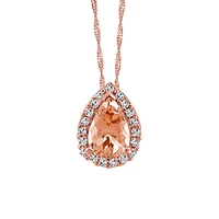 Pendant with .09 Carat TW of Diamonds and Morganite 10kt Rose Gold Chain