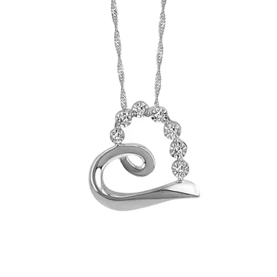 Heart Pendant with .05 Carat TW of Diamonds in 10kt White Gold with Chain