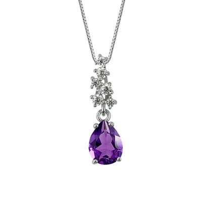 Pendant with Amethyst and Cubic Zirconia in Sterling Silver with Chain