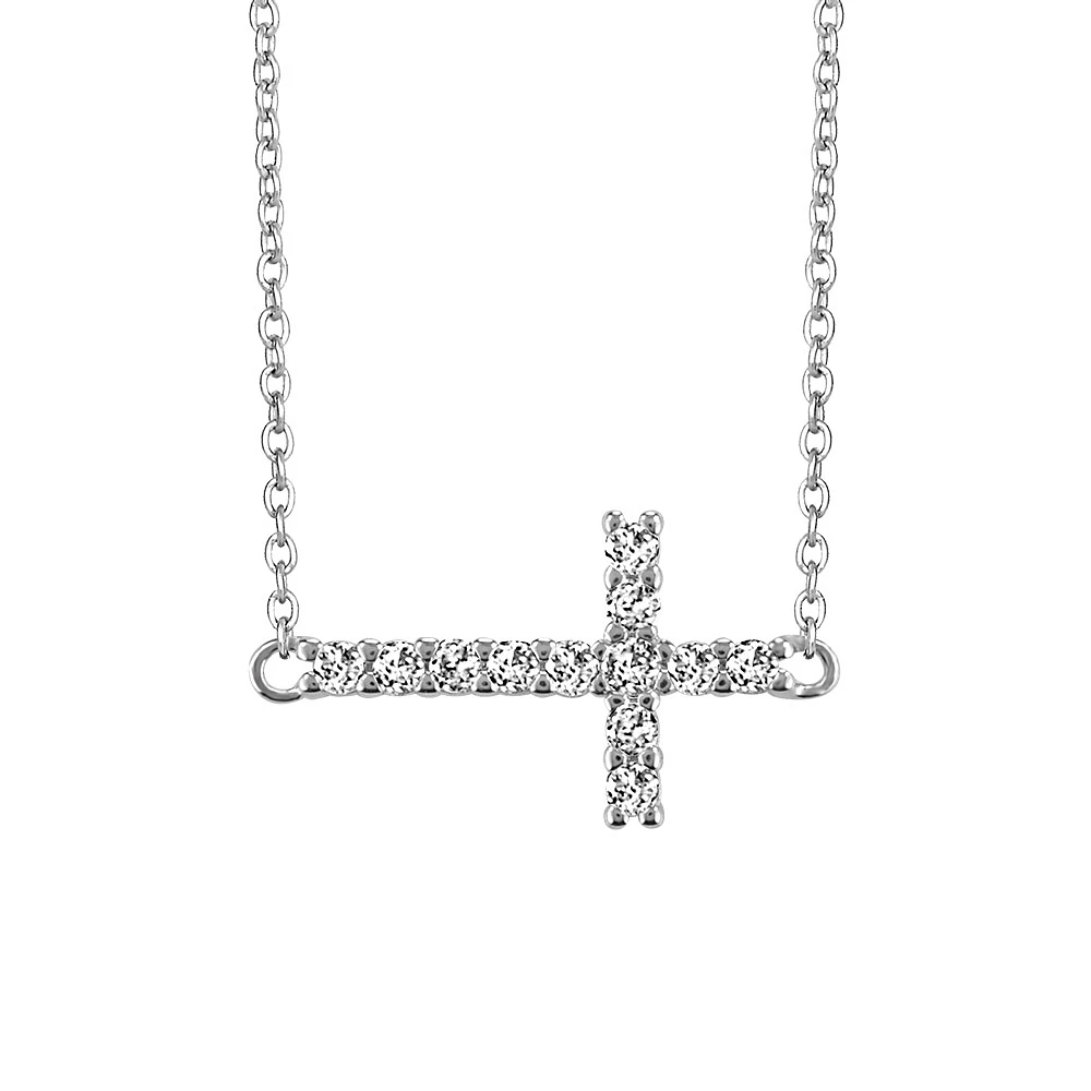 Silver Cubic Zirconia Cross Necklace