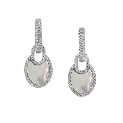 Earrings with Cubic Zirconia and Mother of Pearl in Sterling Silver