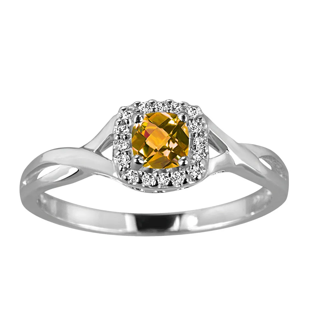 Ring with Citrine and .08 Carat TW of Diamonds 10kt White Gold