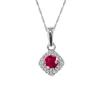 Pendant with .08 Carat TW of Diamonds and Ruby 10kt White Gold Chain