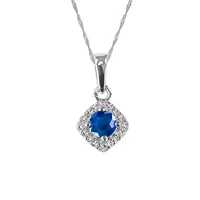 Pendant with .08 Carat TW of Diamonds and Blue Sapphire 10kt White Gold Chain