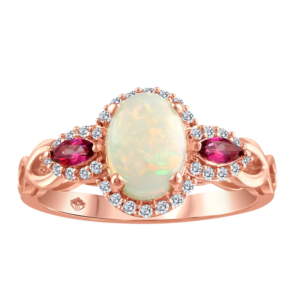 Ring with Opal, Pink Topaz and .16 Carat TW of Diamonds in 10kt Rose Gold