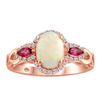 Ring with Opal, Pink Topaz and .16 Carat TW of Diamonds in 10kt Rose Gold