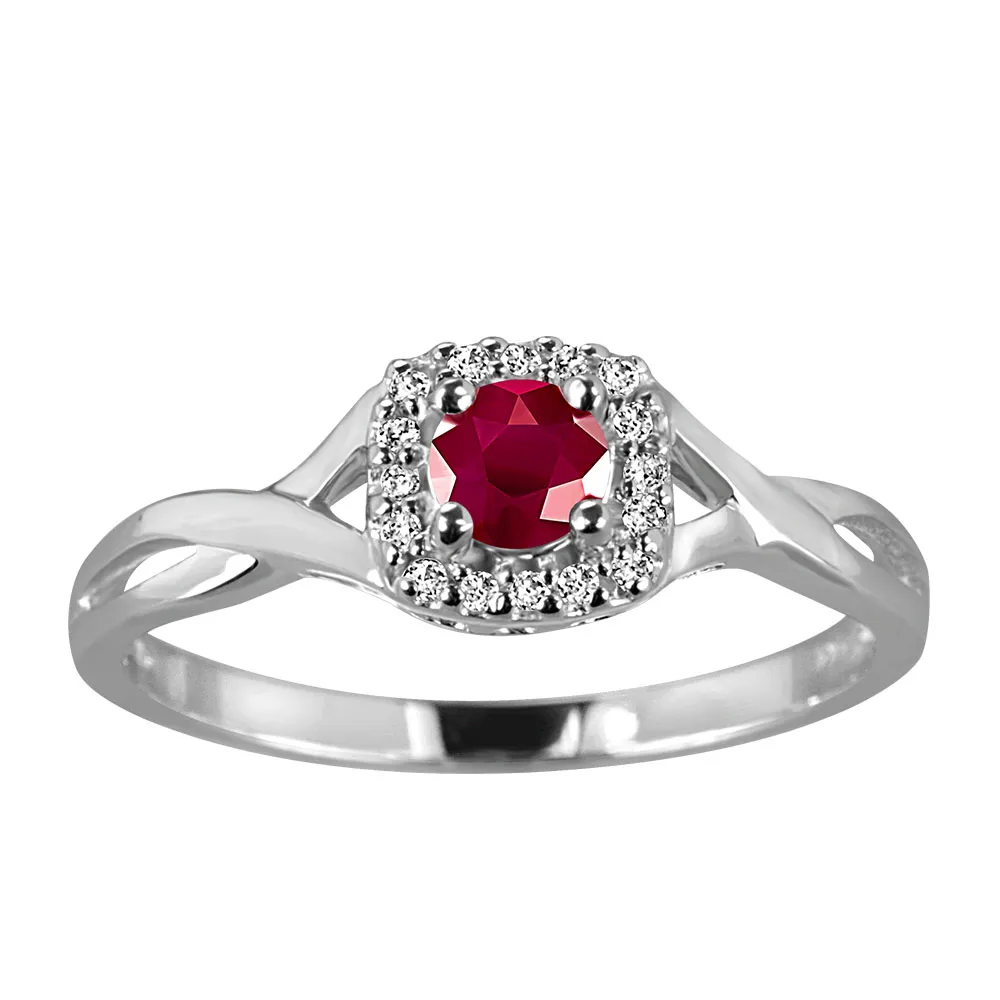 Ring with Ruby and .08 Carat TW of Diamonds 10kt White Gold