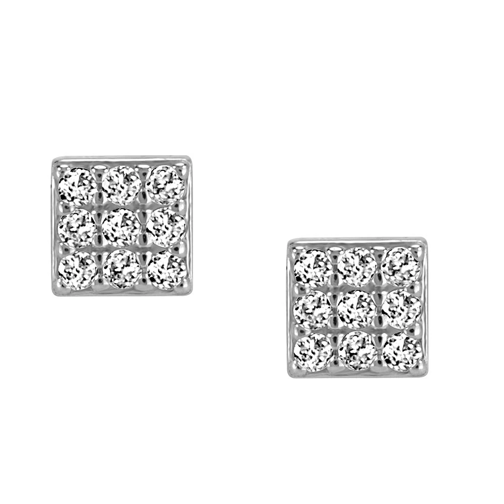 Silver Cubic Zirconia Square Stud Earrings